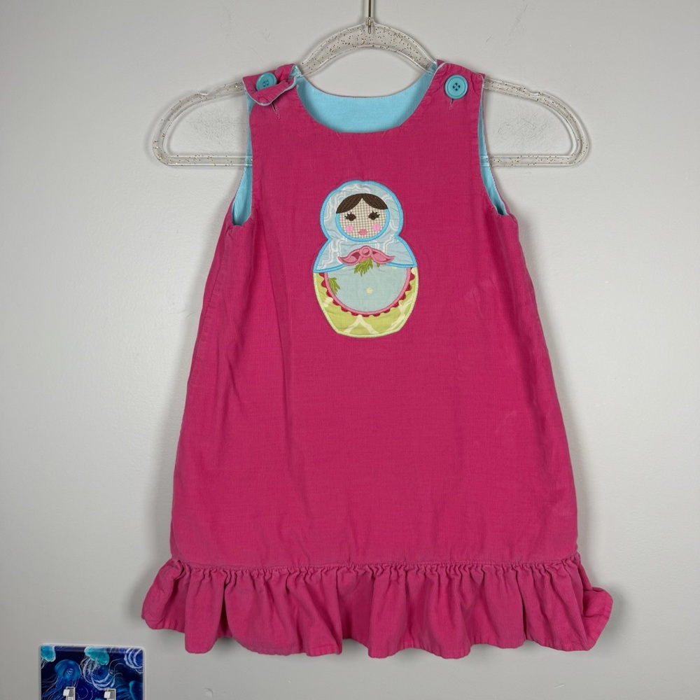 SHRIMP & GRITS Reversible Corduroy Dress Nesting Dolls Circus Tent Appliqué 6